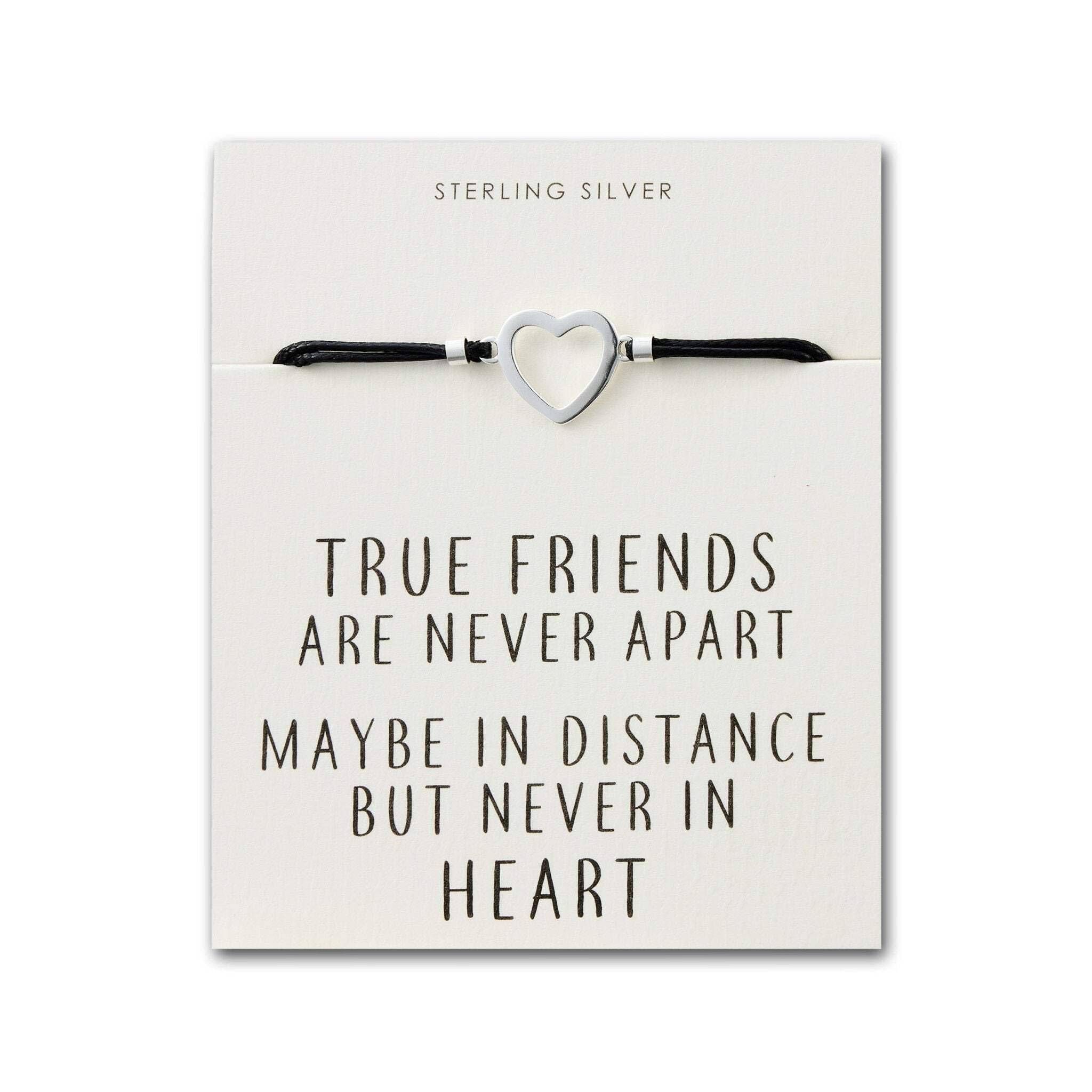 Sterling Silver Friendship Quote Corded Heart Bracelet