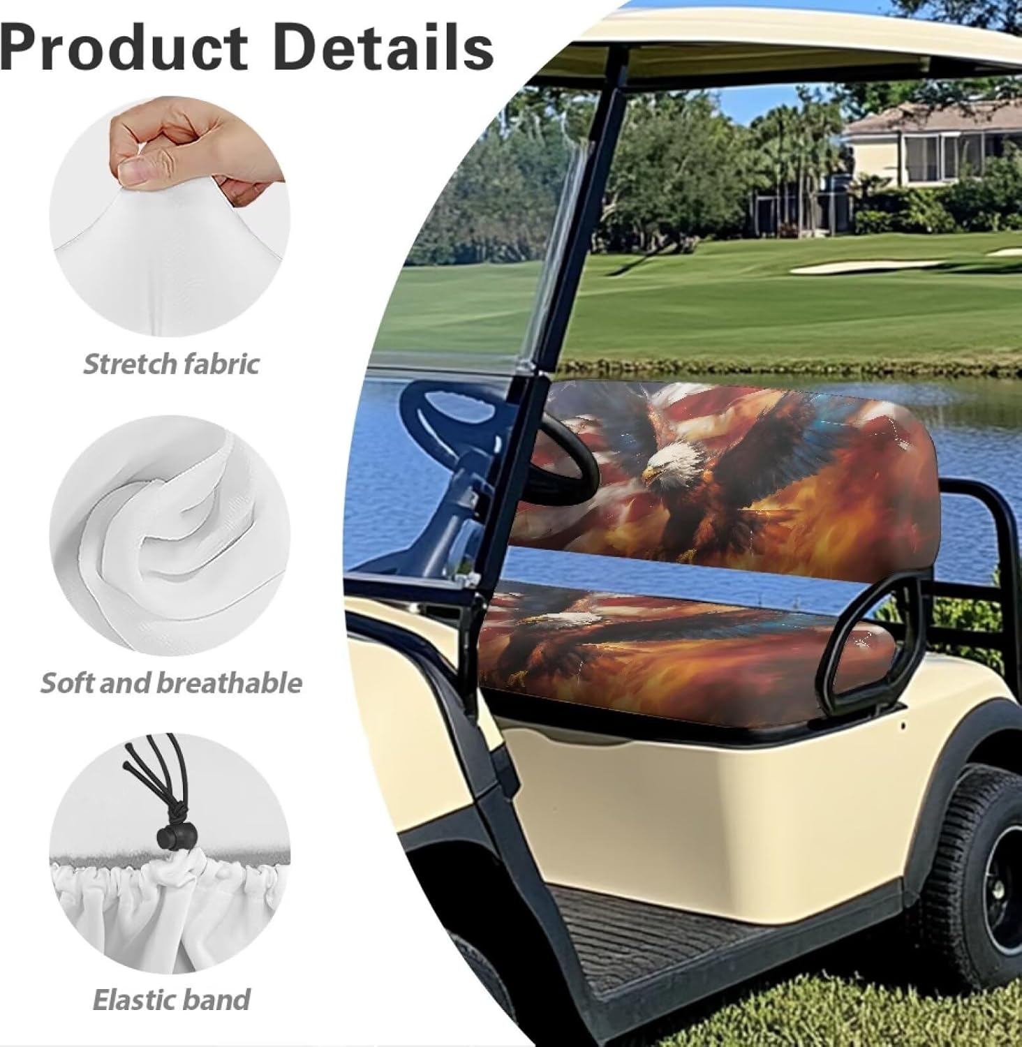 4 Passenger Golf Cart Seat Covers,Stretchy Front Rear Seat Cover Set for Club Car Polyester Fabric Seat Covers