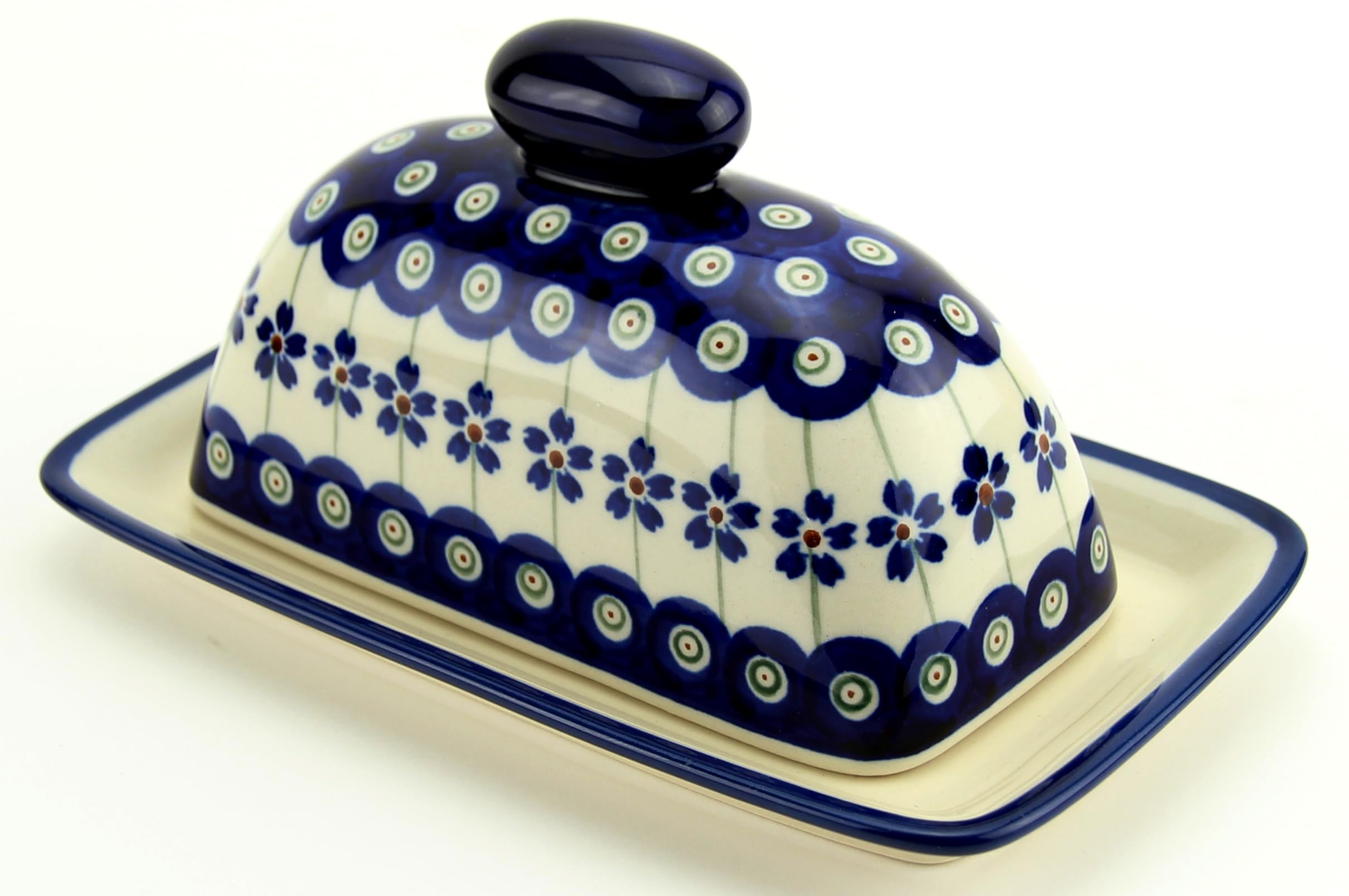 Polish Pottery Butter Dish 4" X 7" From Zaklady Ceramiczne Boleslawiec 1377-166a Floral Peacock Traditional Pattern