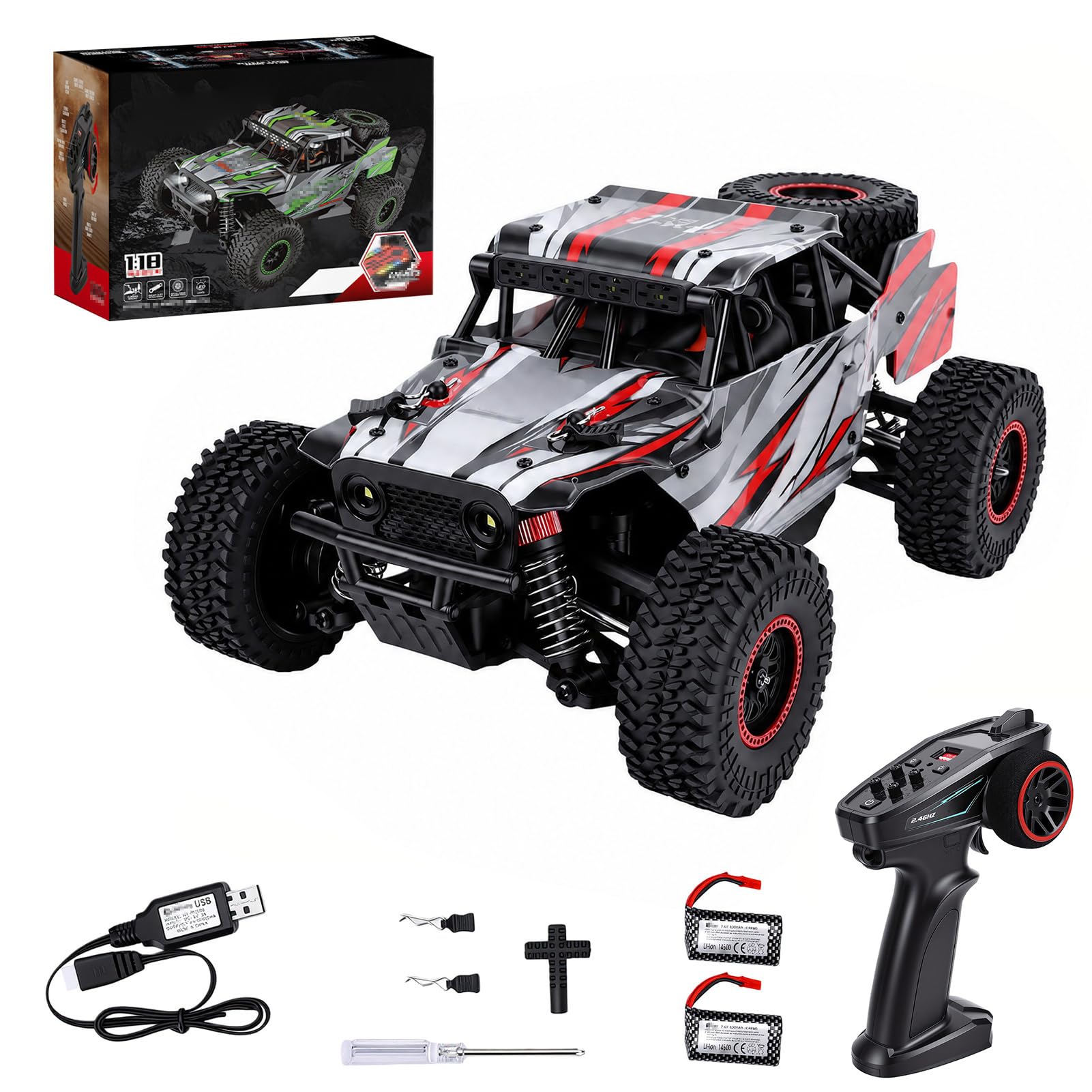 Auto fuoristrada RC 1/18, 70 km/h, 2,4 GHz, telecomando