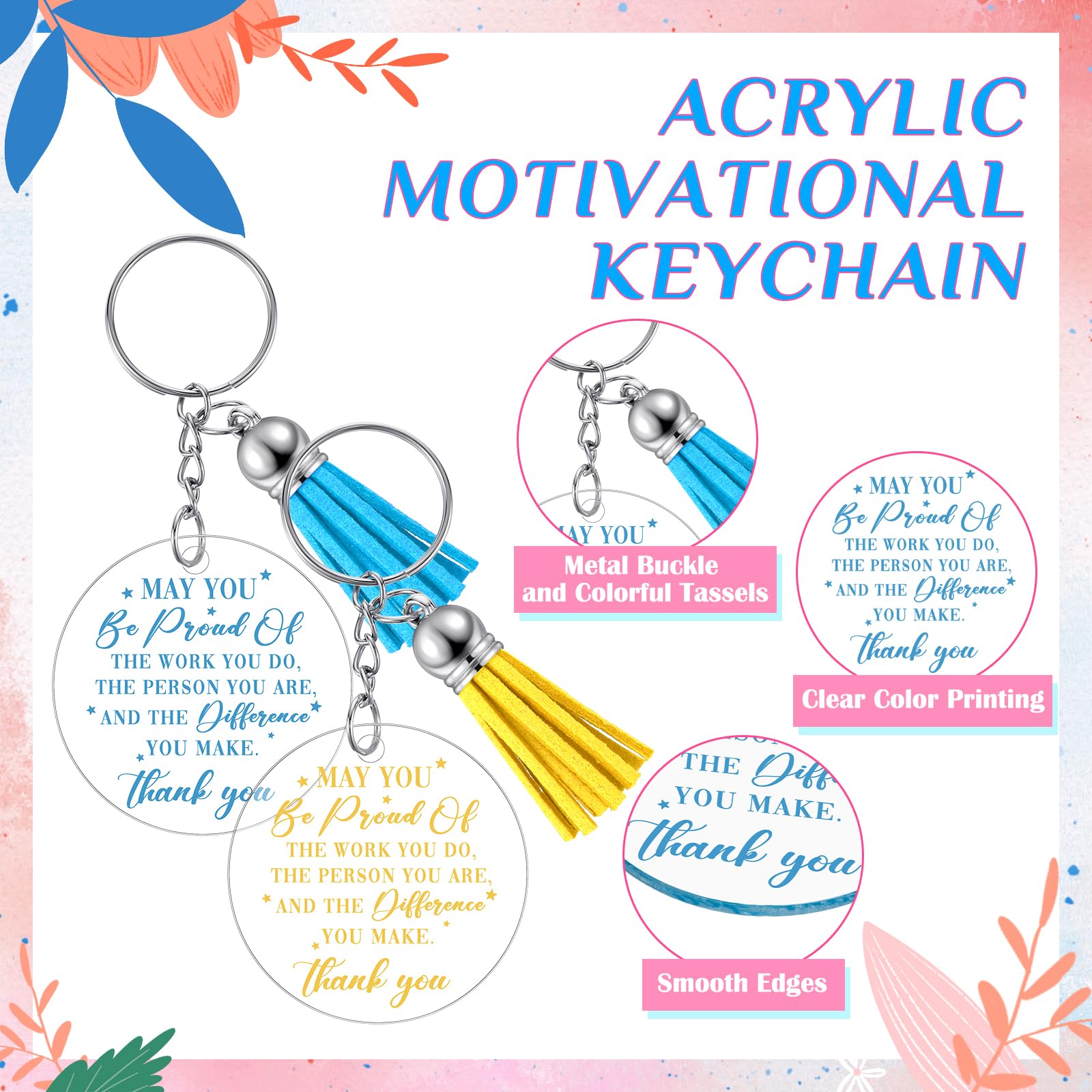 Otuuz 12 Set Inspirational Keychains Thank You Employee Appreciation Gifts End of Team School Leavers Gifts for Students Teacher Leaving Colleagues Volunteer Staff(May You) - Image 3
