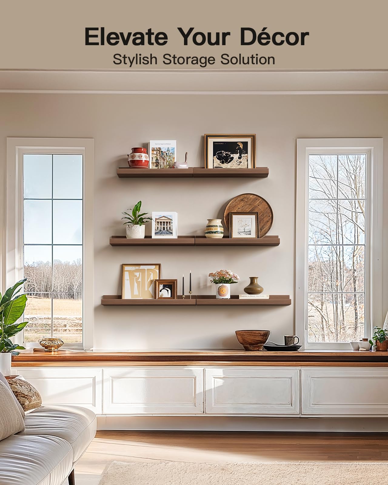 Snapklik.com : Amada Floating Shelves, Set Of 6, Wooden Wall Shelves