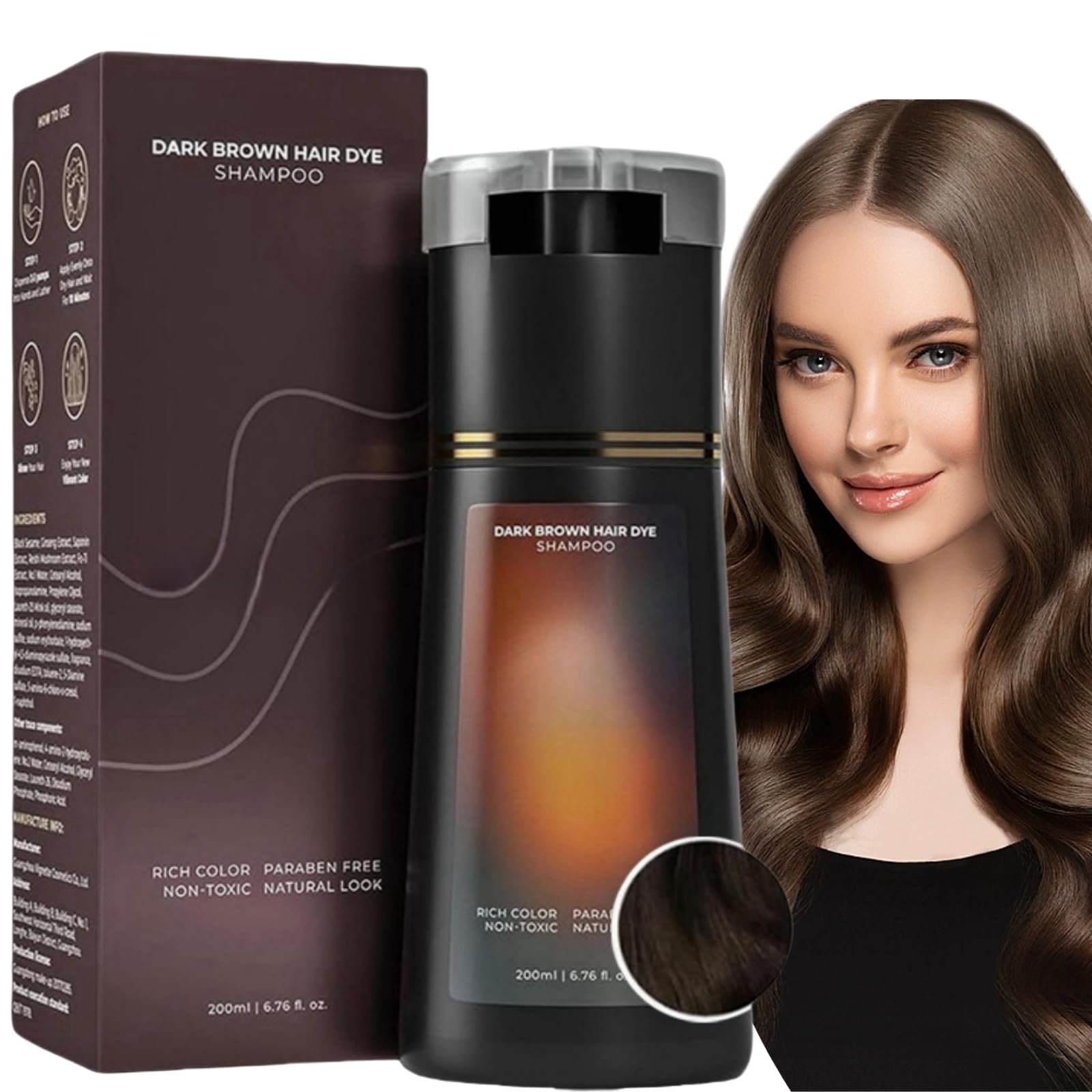 Hair Dye Shampoo,Hair Dye Sham-poo,Instant Ha-ir Dy-es Shampoo,Ha-ir Colour Sham-poo Care,3 In 1 Instant Hairs D-ye Sham-poos,Easy Use Shampoos D-ye,Colour Shampoos Cover Grey Hairs,Dark Brown