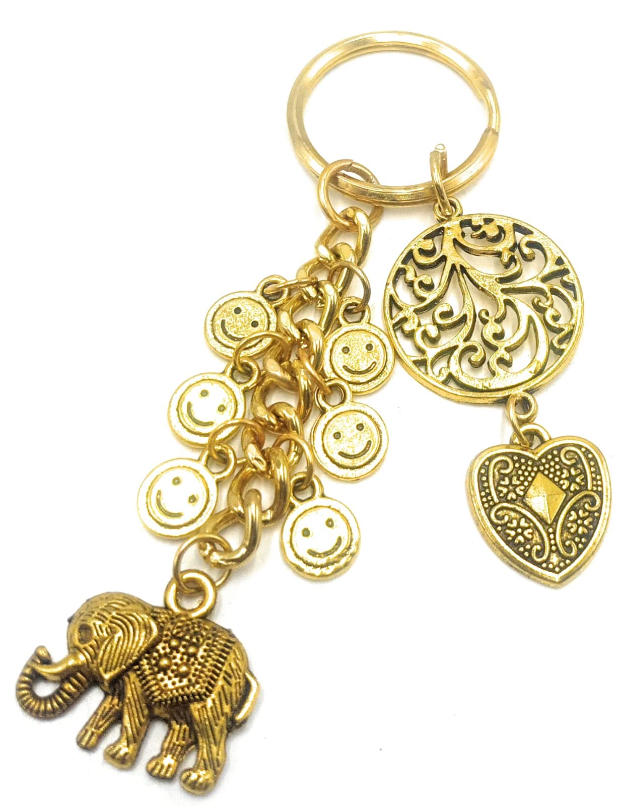 JAZ? Unique 'Elephant & Smiley Emoji' Key Ring/Key Chain-for Home/Car/Scooter/Byke-Negative Vibes Protection-Lucky Elephant Charms Key Ring