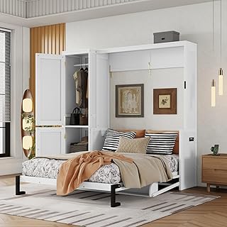 Queen Size Horizontal Murphy Bed with Desk and Convertible Wardrobe, Fol...
