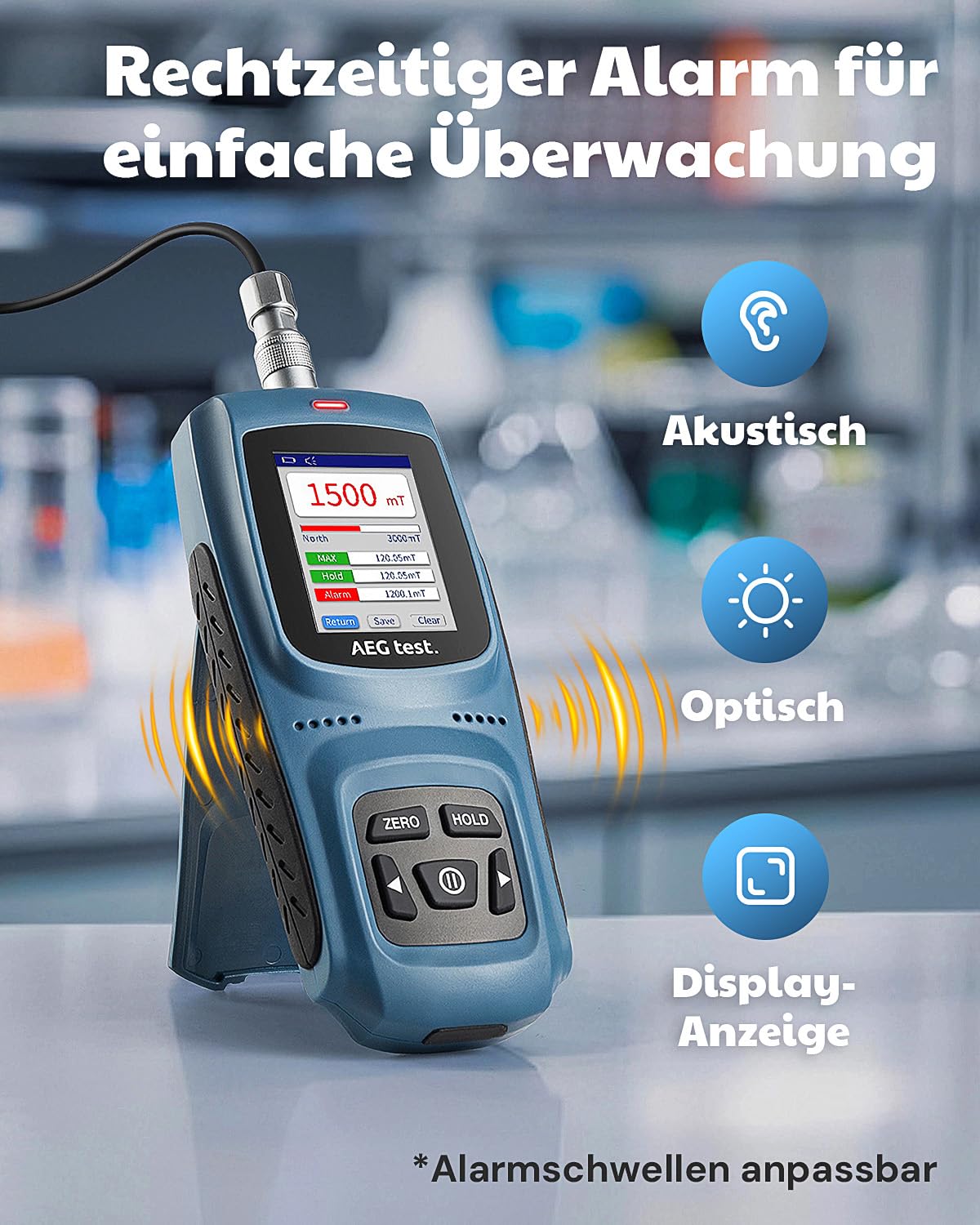 AEG-8103 Gaussmeter, wiederaufladbares Teslameter 0-2500mT, Magnetometer mit Datenaufzeichnung und Alarm, Magnetfeldstärke- und Poltester, ±5% allgemeine Genauigkeit für Fabriken, Werkstätten