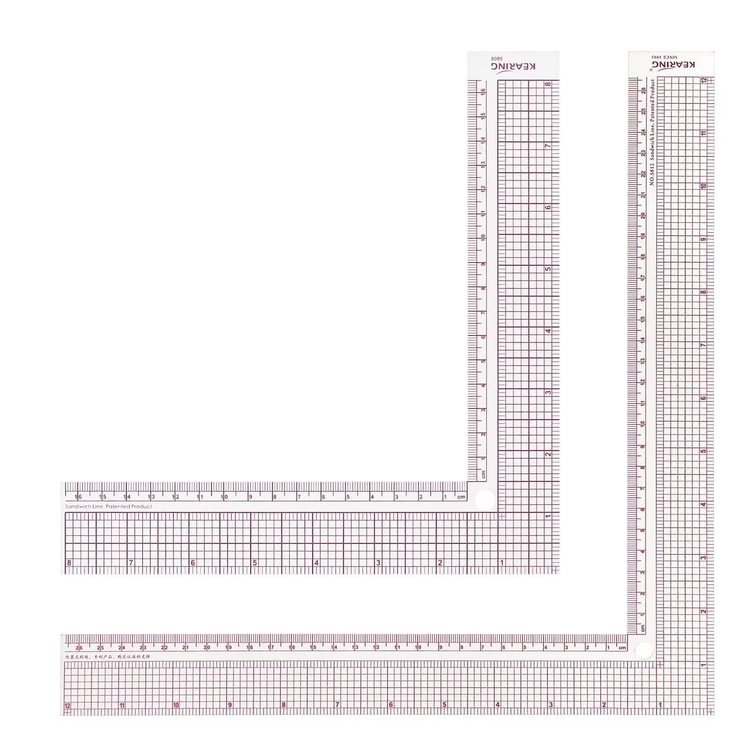 KEARING 8 Inch and 12 Inch Plastic L-Square Ruler Clear Sewing Ruler for Fabric, Pattern Making Sqaure Sewing Ruler Measuring Supplies, 1 Set of 8 inch and 12 Inch, Clear L Shape for Fabric Sewing