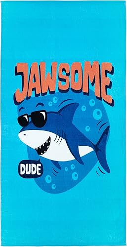 Miniatura 2 de Kaufman - Toallas de playa estampadas personalizadas para niños, 100% algodón absorbente, 30 x 60 pulgadas, nombre bordado personalizado (jawsome)