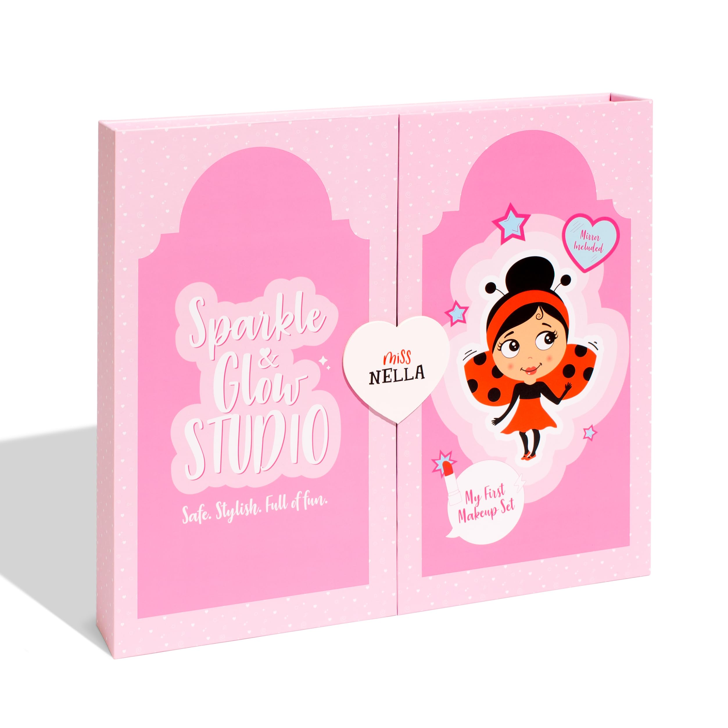 Miss Nella Sparkle & Glow Studio, Ungiftiges Kinder-Kosmetikset mit Peel-Off Nagellack, Lipbalm, Glitzer, 29 x 25 x 4 cm