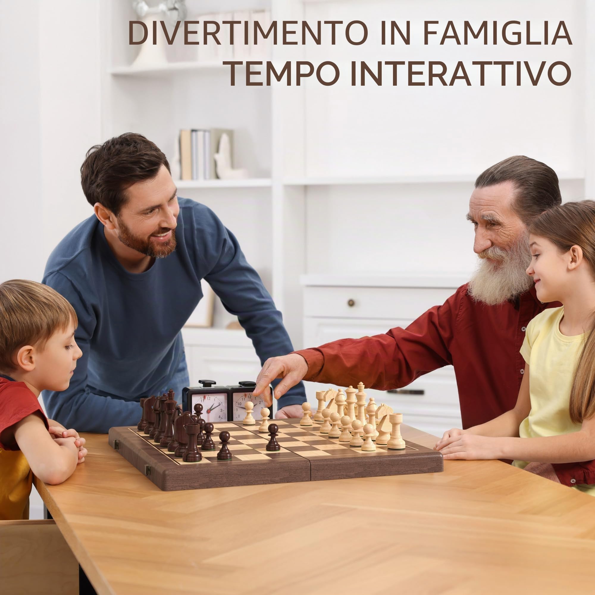 Premium 38 cm, set di scacchi magnetici donna e scacchi da donna – 2 in 1 pieghevole in legno con statuette Staunton, 2 extra, pietre da gioco e sacchetto antipolvere (rosso)