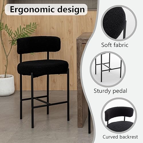 Miniatura 4 de Boucle - Juego de 4 taburetes de bar modernos de 24 pulgadas con respaldo, taburetes de bar tapizados negros para isla de cocina, bar, cafetería