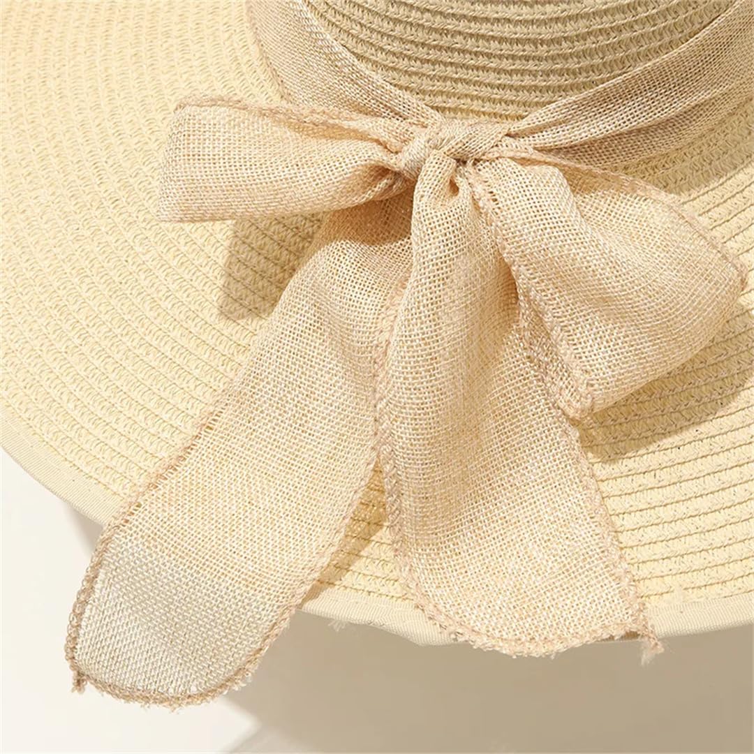 Yeuyyben Cappelli da spiaggia a tesa larga per le donne cappello estivo pieghevole cappello da sole alla moda piatto Bowknot Panama cappelli di paglia