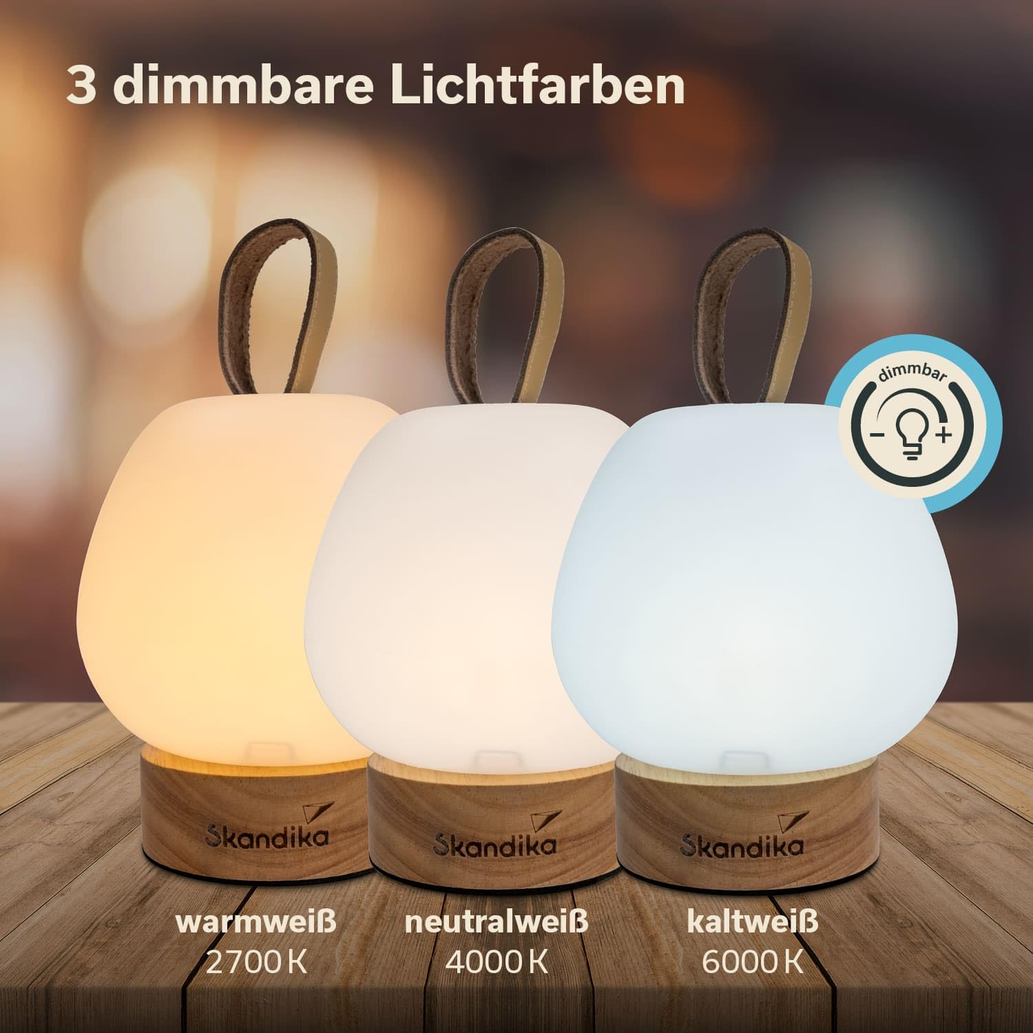 Skandika Campinglampe Gnista | wiederaufladbare LED Lampe, 180 - 210 Lumen, mit USB Typ C Ladekabel, 2000 mAh, 3 Lichtfarben, stufenlos dimmbar, zum Aufhängen | Laterne für Camping, Outdoor, Wandern