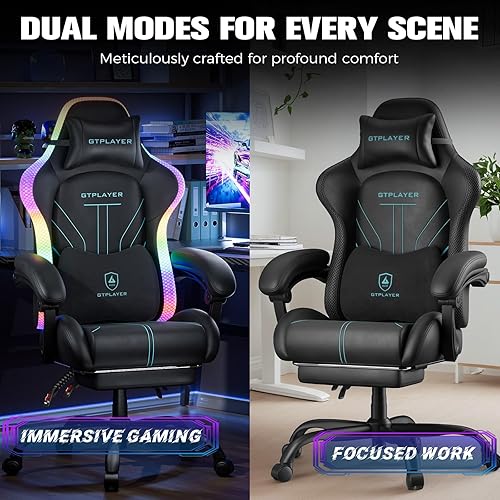 Miniatura 7 de GTPLAYER Silla para videojuegos, silla de computadora con luces LED RGB, silla ergonómica de respaldo alto para adultos con reposapiés, sillas de