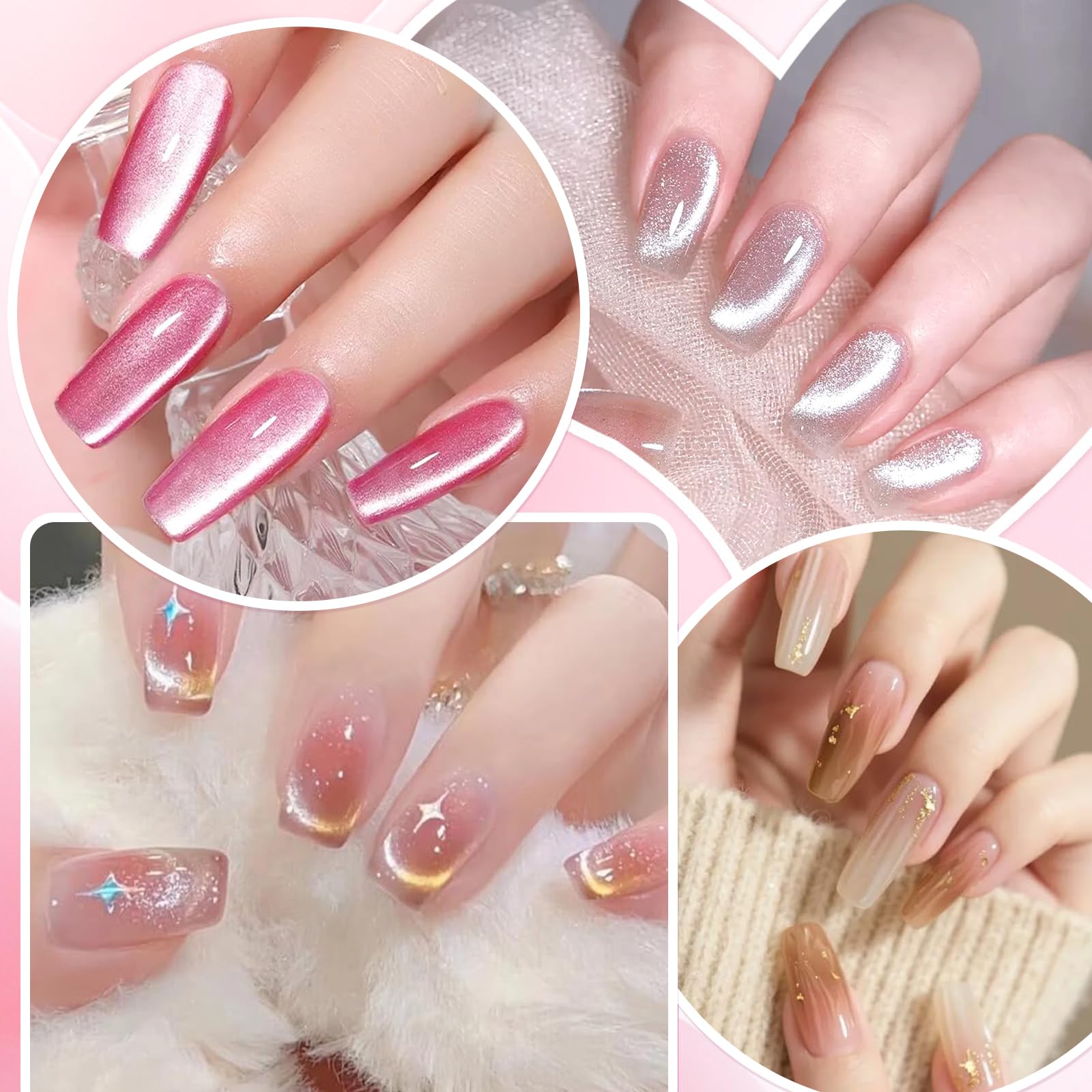 2 PCS 360° Girevole Magnetico per unghie effetto occhio di gatto, Sfera magnetica forte per Nail Art, Forza magnetica uniforme, Strumento magnetico principianti di Nail Design (Rosa &