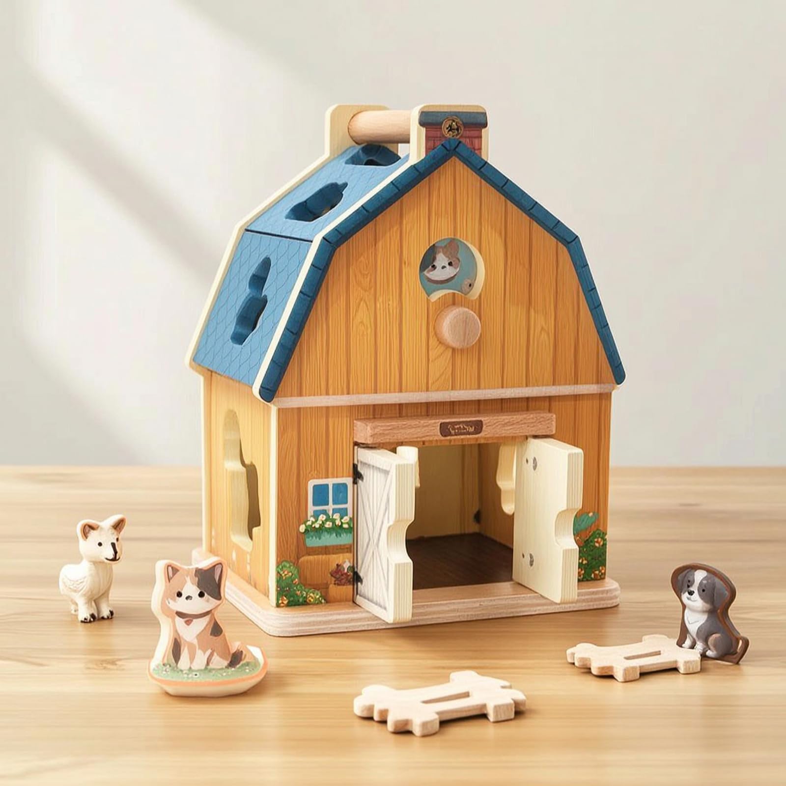 Juego de Emparejamiento Infantil Casa de Clasificación de Formas Bloques Madera Animales Granja con Adecuado para Reconocimiento de Formas Coordinación Rincón Educativo Actividades