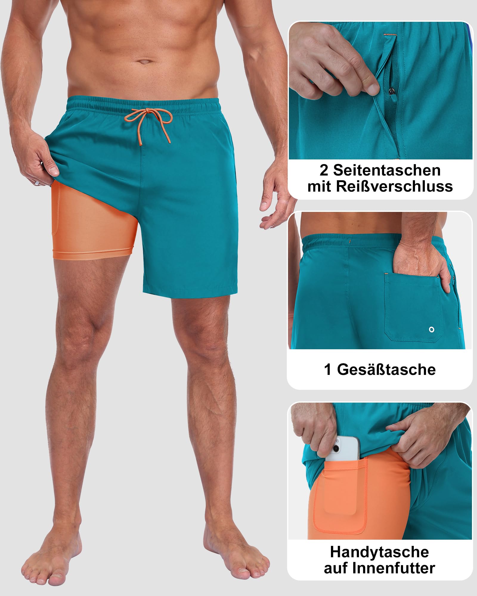Bañador para hombre 2 en 1, bañador para hombre, con bolsillo con cremallera, pantalones cortos de deporte para hombre