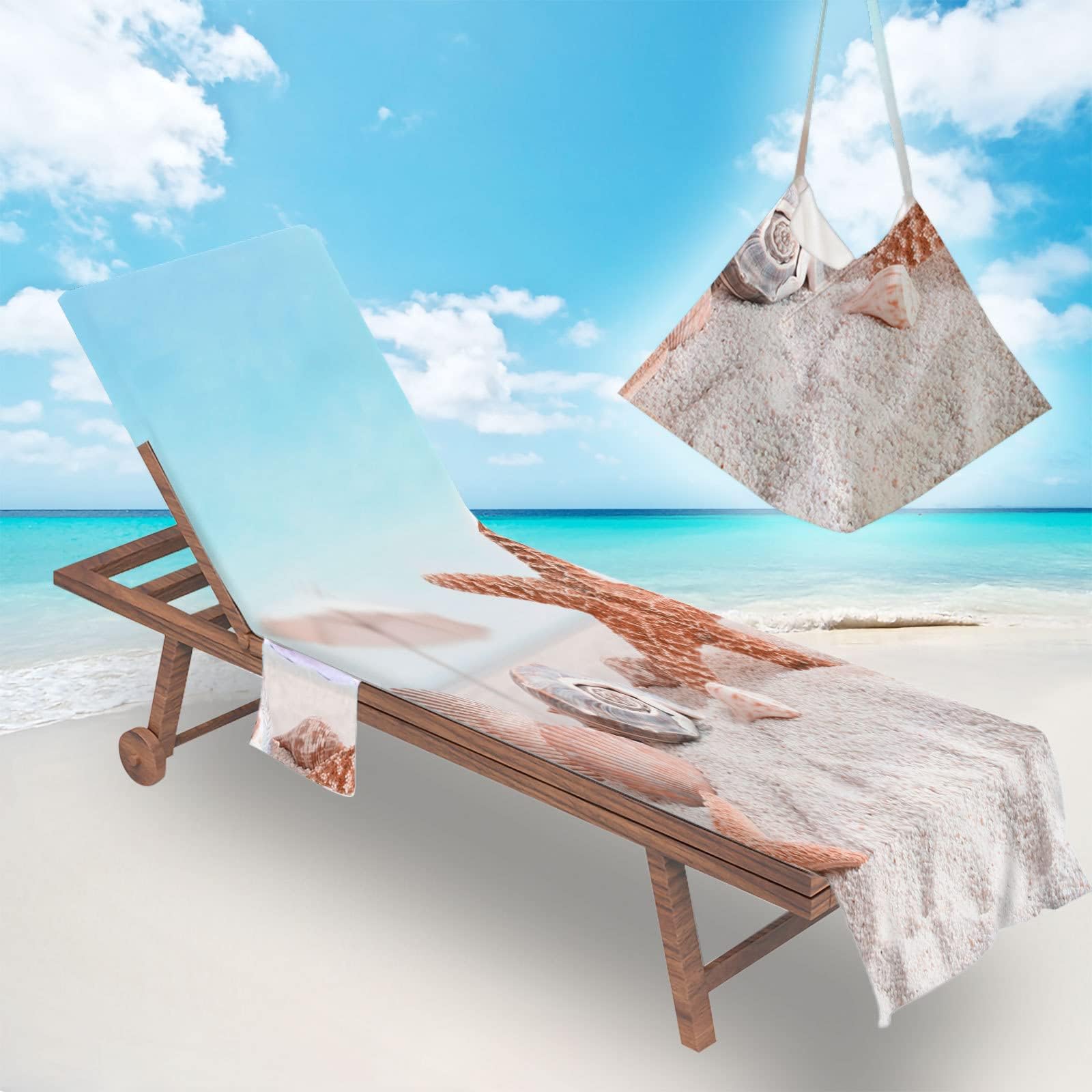 Beach Chair Towel Cover with Pockets Chaise Lounge Sunbed Mate for Summer Outdoor Pool Garden Holiday (Summer, 75x210cm)