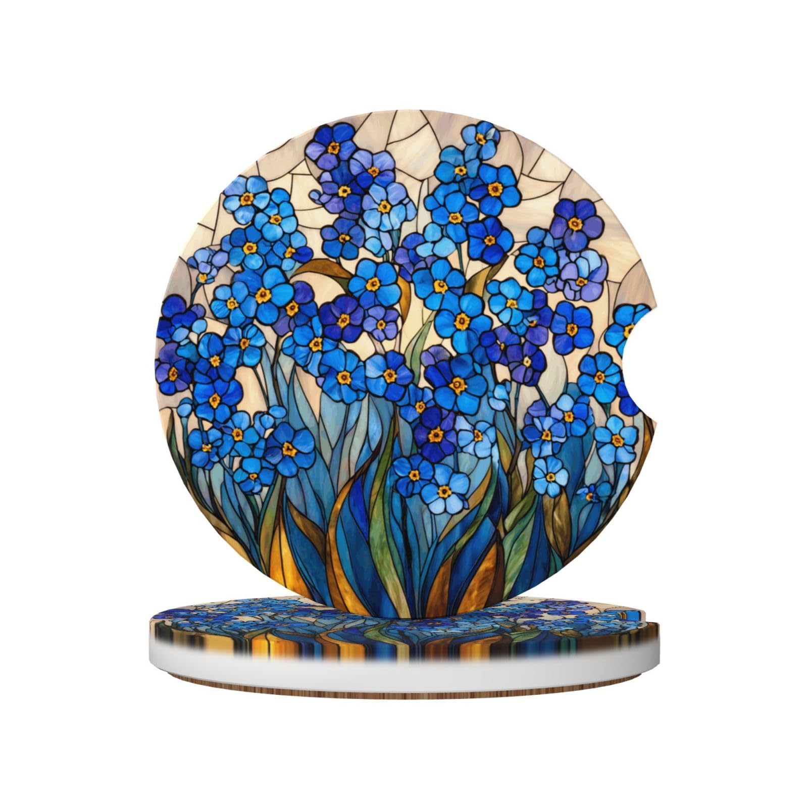 Field of Delicate Blue Wildflowers Ceramic Coasters,2pcs