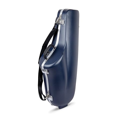 Crossrock ABS Tenor Saxophone Case – Contoured Blue Diamond Texture, Deep Blue Velvet Interior, Accessory Pocket, Security Lock & Detachable Strap