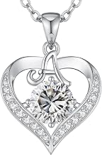 LOUISA SECRET Women's Necklace Letters A-Z, Heart Pendant with Moissanite, 18 K Gold Coating, Adjustable Chain 45 + 5 cm, Gift for Valentine's Day and Birthday, Idea for Mother's Day and Christmas