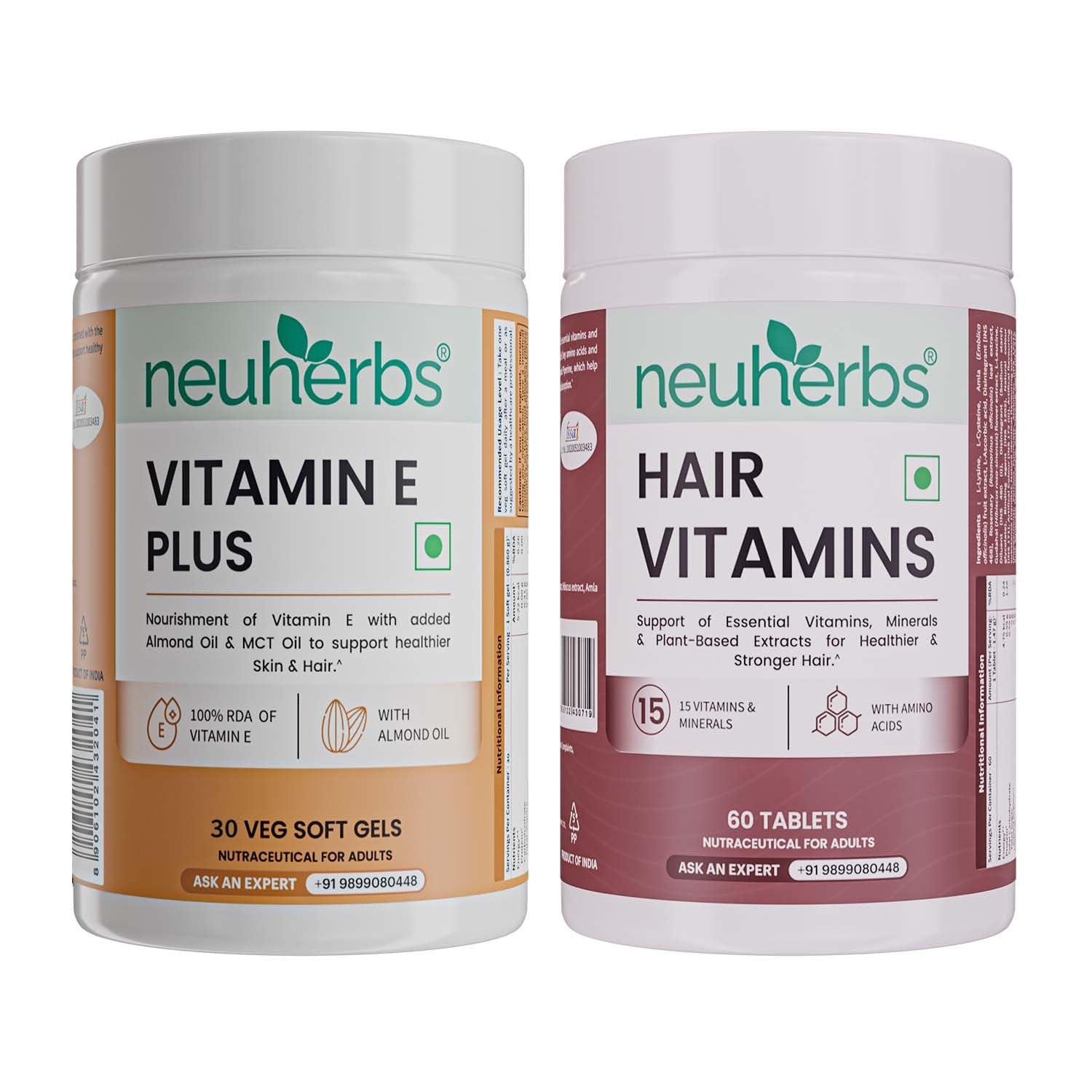 Neuherbs Hair Vitamin (60 N Capsules) & Vitamin E Plus (30 N Capsules)