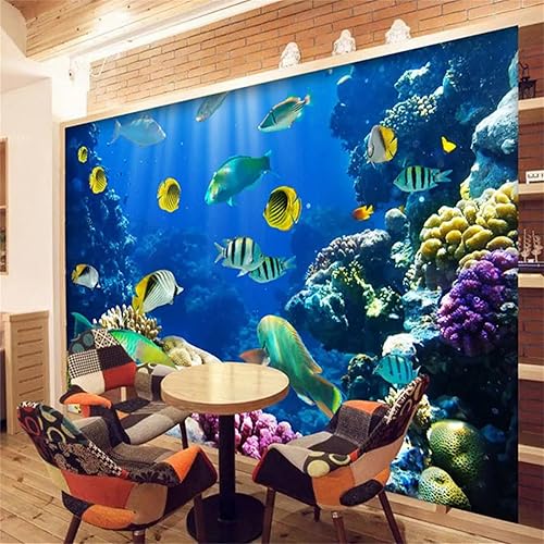 Miniatura 2 de Murales de pared grandes de coral con peces del mundo submarino, bonito mural de dibujos animados, calcomanías de pared de alta resolución, no