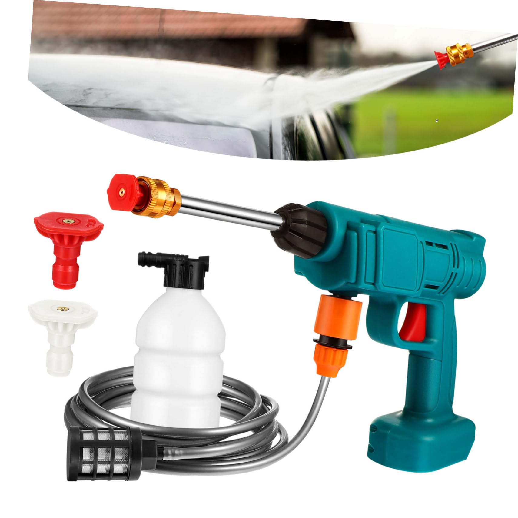BESTonZON 1 Juego Hidrolimpiadora Inalámbrica de Alta Presión Portátil para Limpieza de Automóviles Paredes y Pisos con Accesorios Intercambiables y Filtro de Impurezas