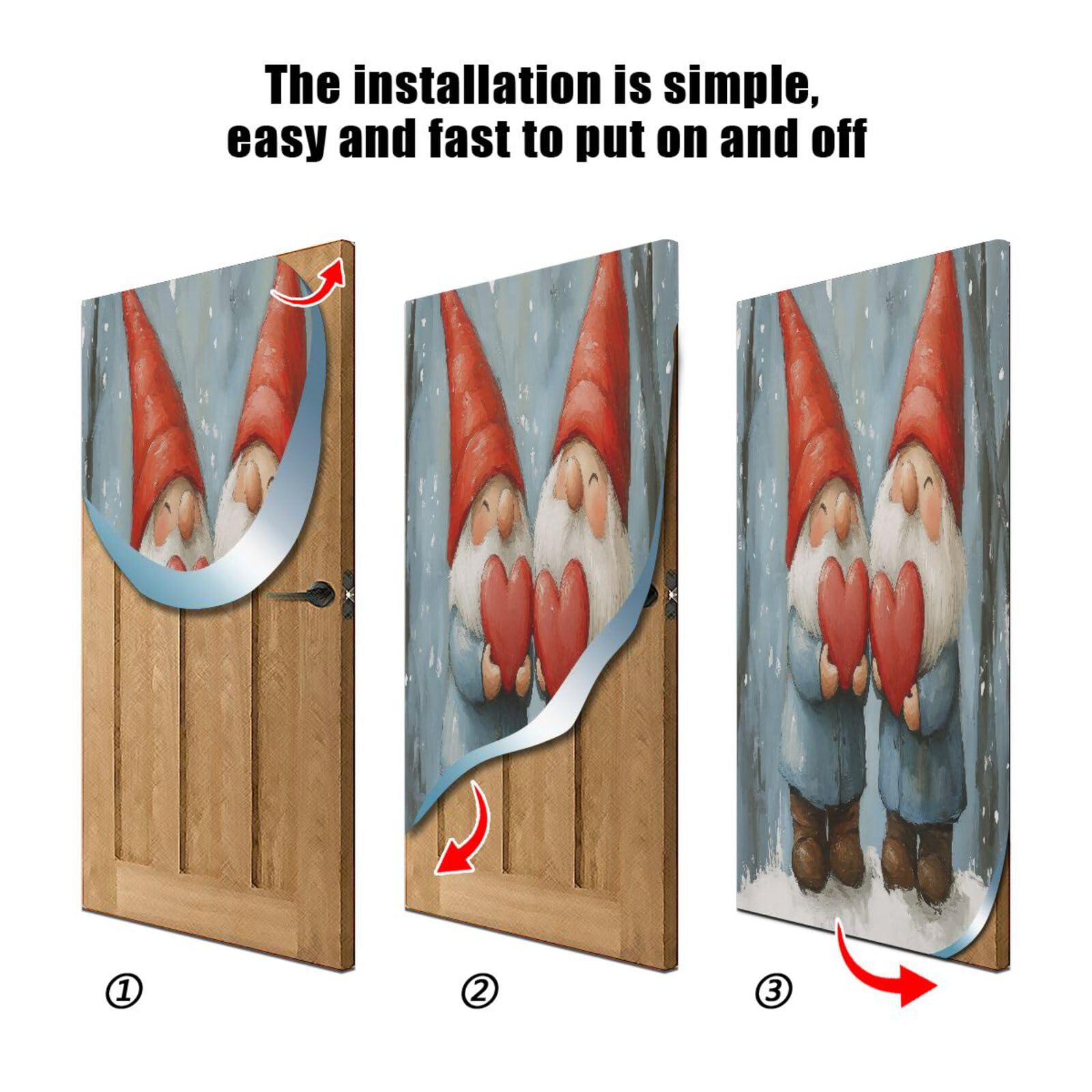 FLildon Valentine Gnomes Hearts Door Cover Decoration, Party Accessory Porch Decor for Festive Ornament Room Door Covers 32 x 79 Inch