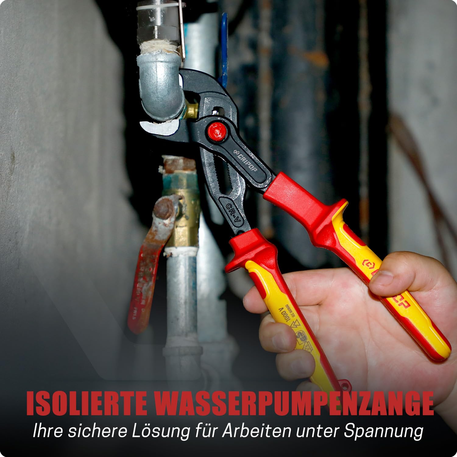 4 tlg 1000V VDE-isolierter Elektro-Zangensatz, inkl. 190mm Kombizange, 165mm Seitenschneider, 210mm Langnase, 260mm Wasserpumpenzange & Spannungsprüfer mit Aufbewahrungsbox für Profis