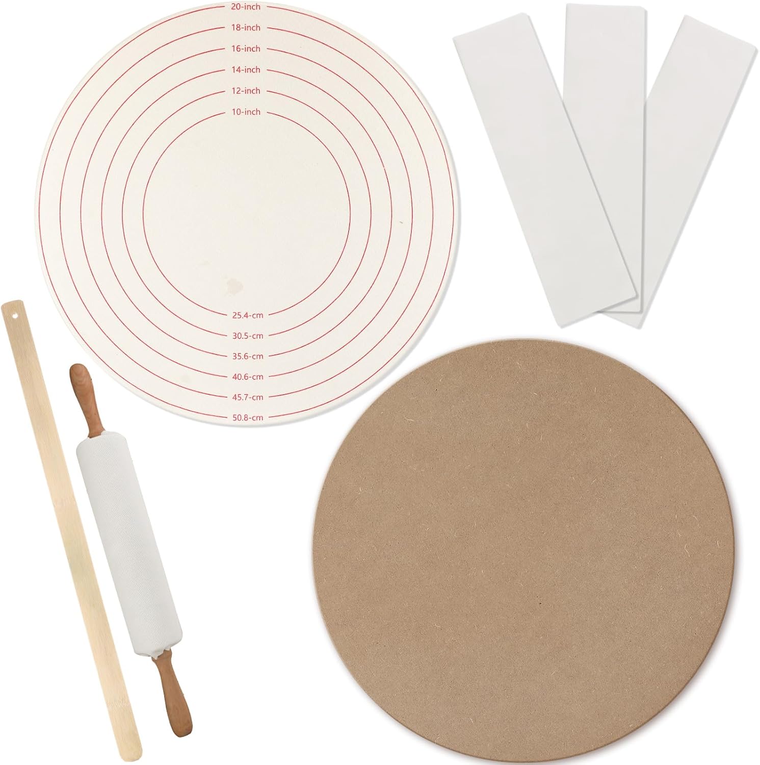 (SIMILAR TO STOCK PHOTO)6 Pcs Christmas Traditional Norwegian Lefse Making Kit Gift, 20 Inch Pastry Cloth and Wooden Rolling Board, 3 Pcs 11 x 2.5 Inch Rolling Pin Cover 24 Inches Wood Turning Stick for Baking