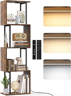 5 Tier S-Shaped Geometric Bookshelf with LED Light, 3 Color Temperatures...