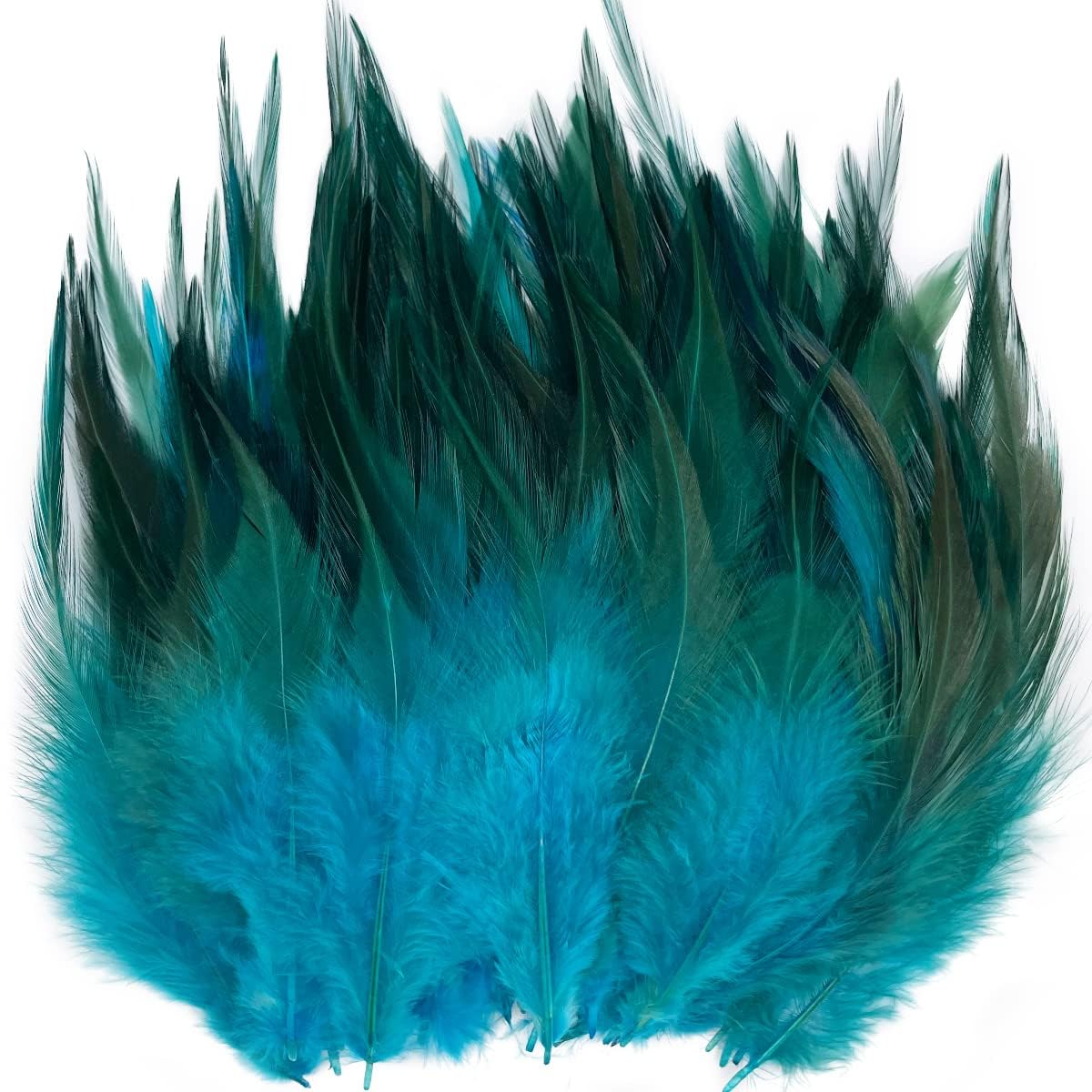 200pcs Turquoise Blue Feathers for Crafts, 5-7Inch Rooster Saddle Hackle Crafting Feather for Dream Catcher Supplies Wedding Home Party Decoration Earrings DIY Craft
