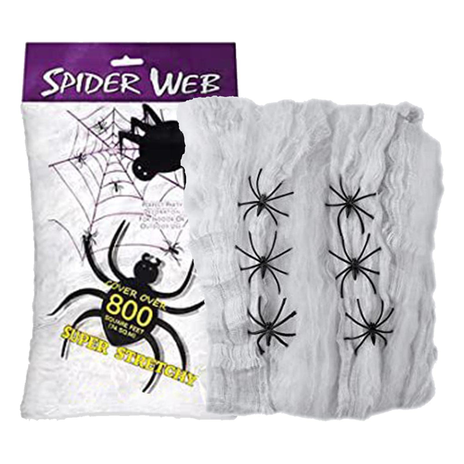Set di Decorazioni di Halloween con ragnatele spettrali | Ragnatele Elastiche da 100 g con 100 Ragni Finti per Uso Interno ed Esterno
