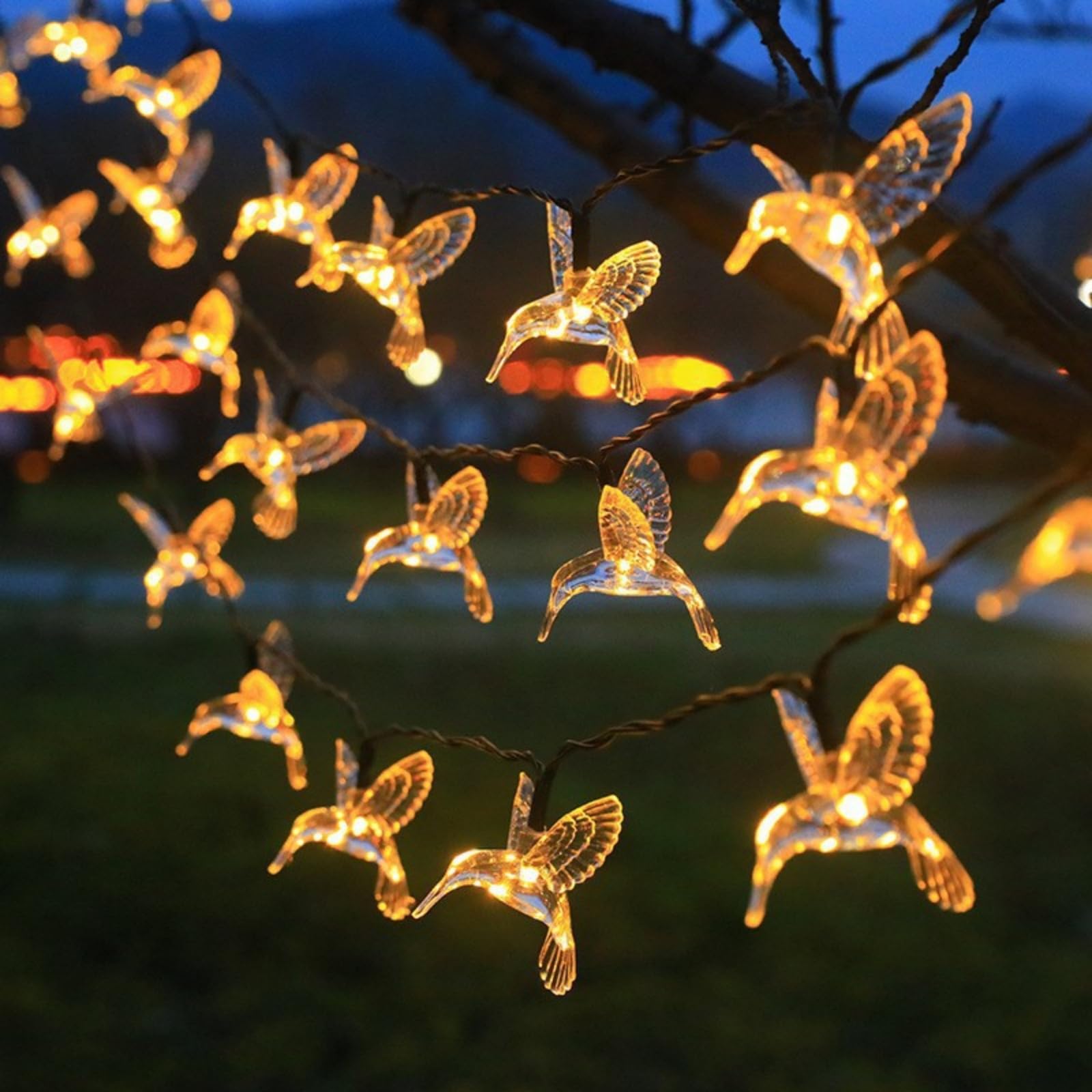 Mateju Solar String Lights Outdoor Garden 5/6.5/7/12m, Outdoor Fairy Lights Solar Powered IP65 Waterproof Hummingbird Led String Lights for Indoor Bedroom, Patio, Yard, Party (Warm White,6.5m)