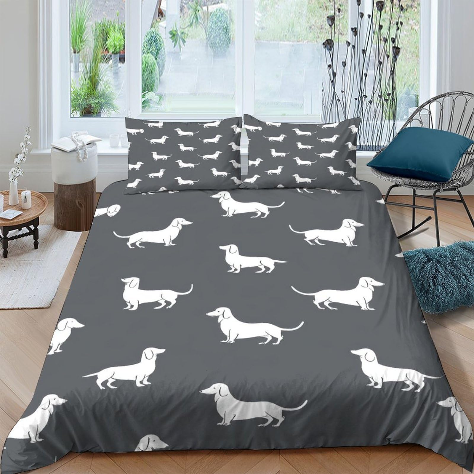 Ctjqhvkz Style-8 3D Printed Dachshund Grey Fitted Sheet Microfiber Anti-Slip Dog Pattern Mattress Cover Bedroom Dorm Decor Easy Care Single（135X200cm）