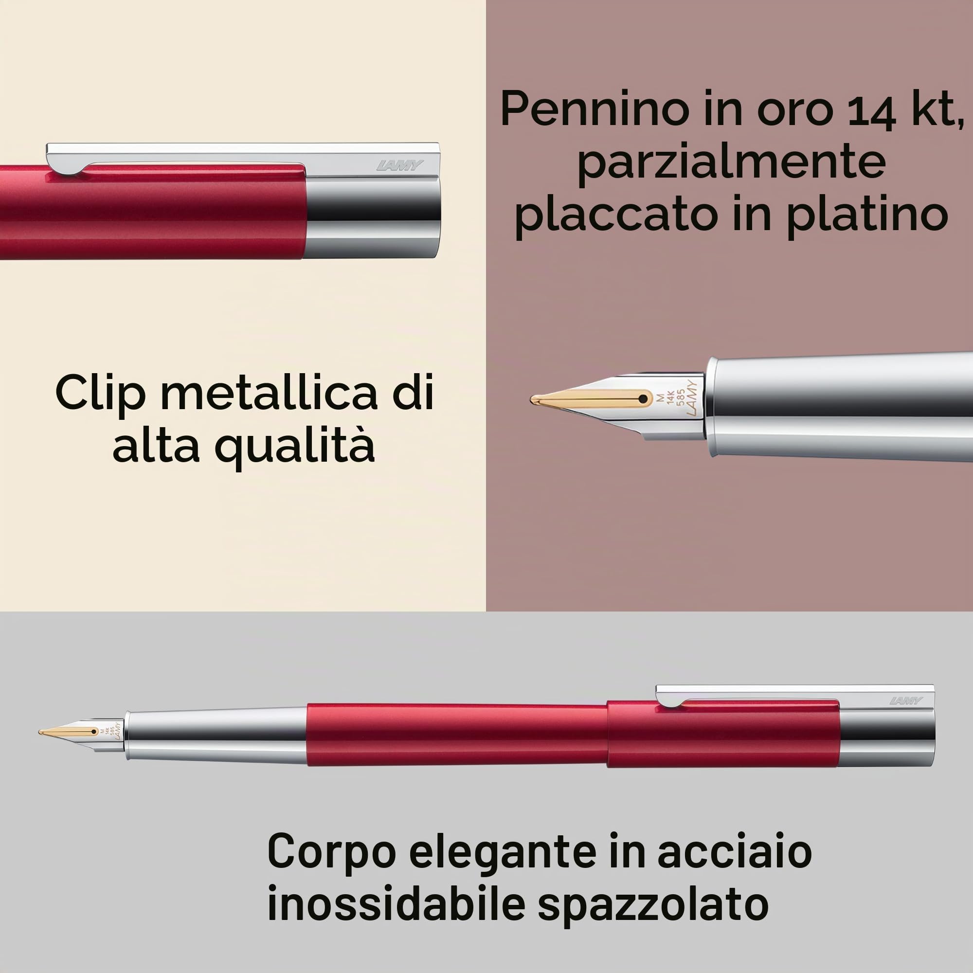 Lamy Stilografica scala pianored - design essenziale con corpo in metallo laccato - pennino in oro 14 carati, tratto EF - cartuccia d'inchiostro T10 blu inclusa - per destrimani