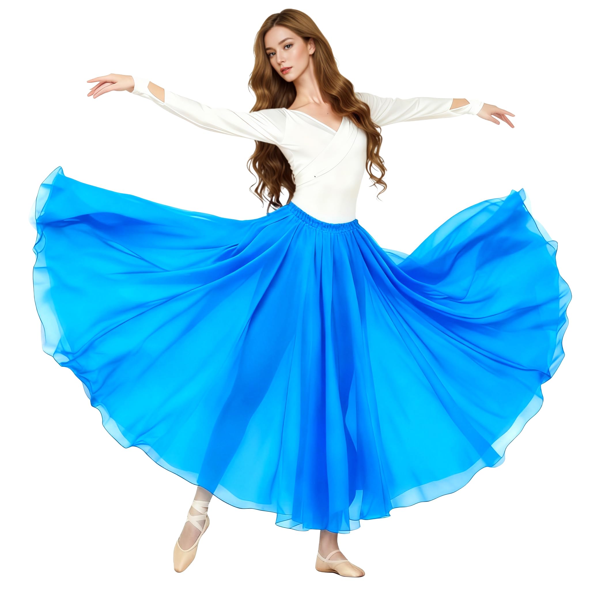Baisdan Belly Dance Long Swing Skirt Festival Tribal Chiffon Maxi Full Skirt Sky Blue