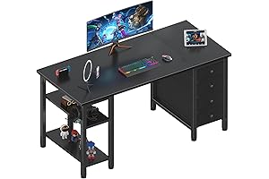 Lufeiya 47 Inch Black Gaming Desk with 4 Fabric Drawers and Shelves