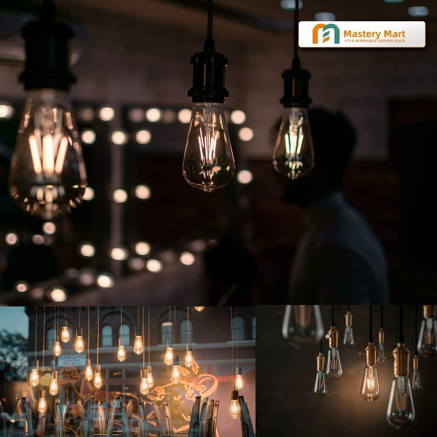 MASTERY MART 10 Pack Vintage Edison Bulbs, E26 Led Bulb 5.5W Equivalent to 60W, Dimmable, 2700K Soft White, High Brightness Antique ST19, Clear Glass