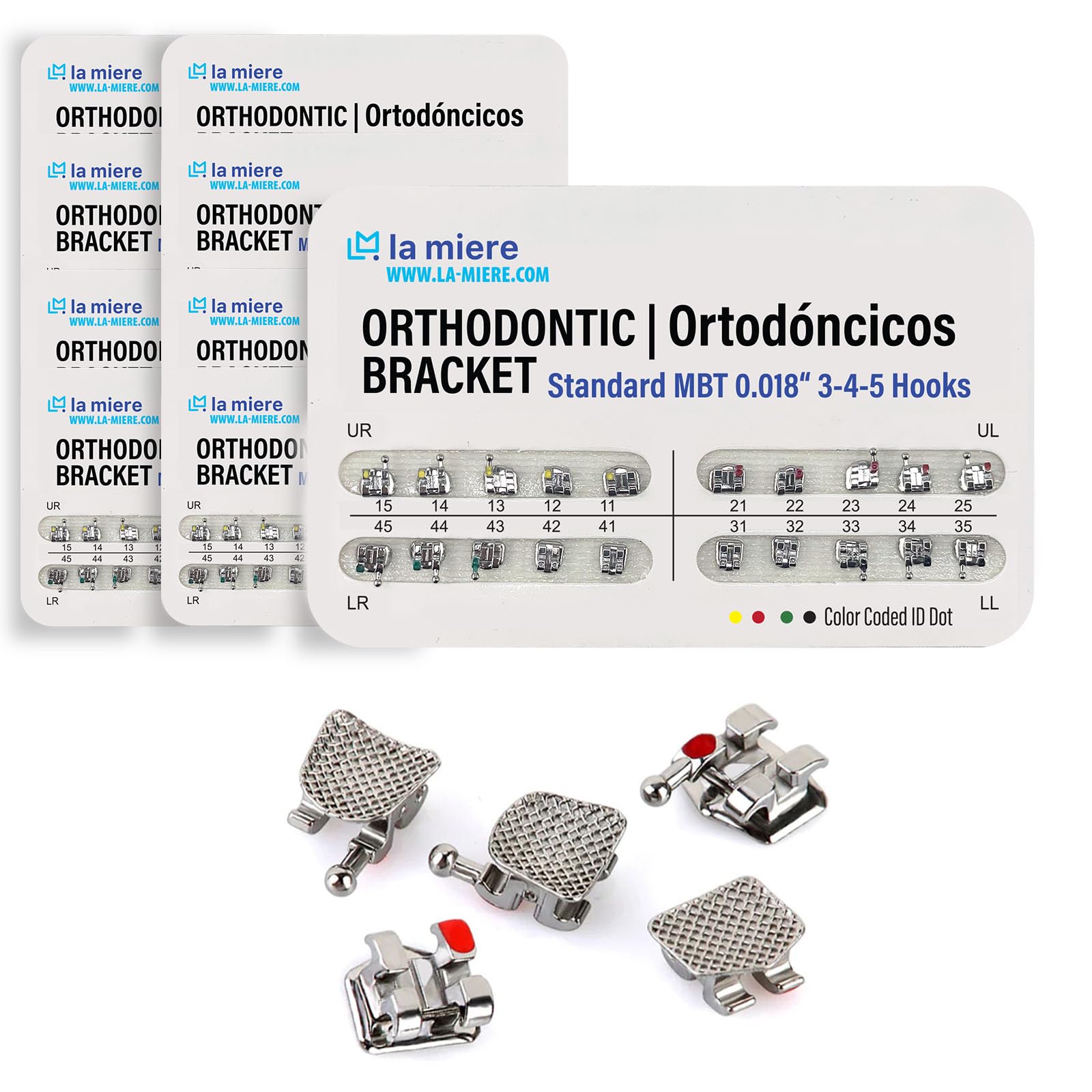 200PCS Orthodontic Metal Brackets Standard MBT 0.018 Slot Bondable 3-4-5 Hook 10PK 200 Standard MBT 0.018
