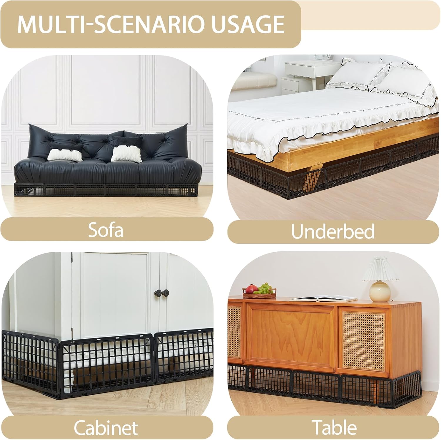 WEERRW Under Couch Blocker for Bed and Furniture 12 Pcs Plastic Under Bed Blocker with 30 Ties Black Couch Barriers for Pets Dogs Cats (6.6" H x 14.5" L)