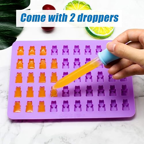 Miniatura 3 de Gummy Bear - Moldes de silicona para caramelos, moldes de goma con 2 cuentagotas, moldes de silicona antiadherentes para dulces, incluyendo mini