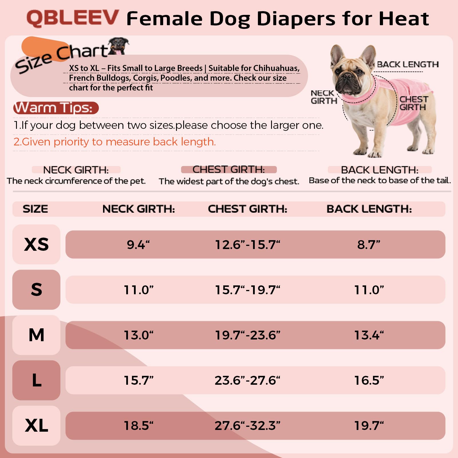 QBLEEV Pañales para perros hembras con tirantes ajustables, bragas sanitarias lavables para perros en celo o incontinencia, a prueba de escapes, reutilizable, ropa interior para mascotas de razas