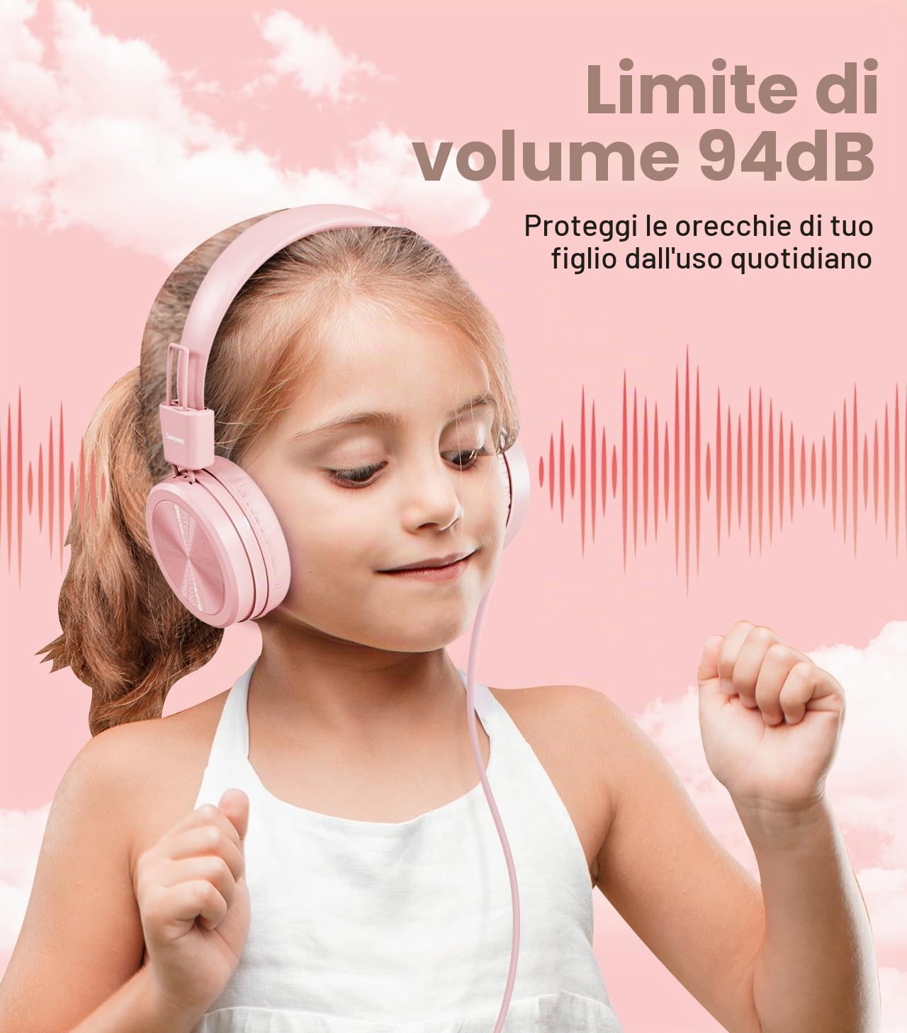 Cowyawn Cuffie per bambini, con limitatore di volume sicuro 94 dB, cuffie cablate per la scuola per bambini, design regolabile e flessibile, per ragazzi e ragazze