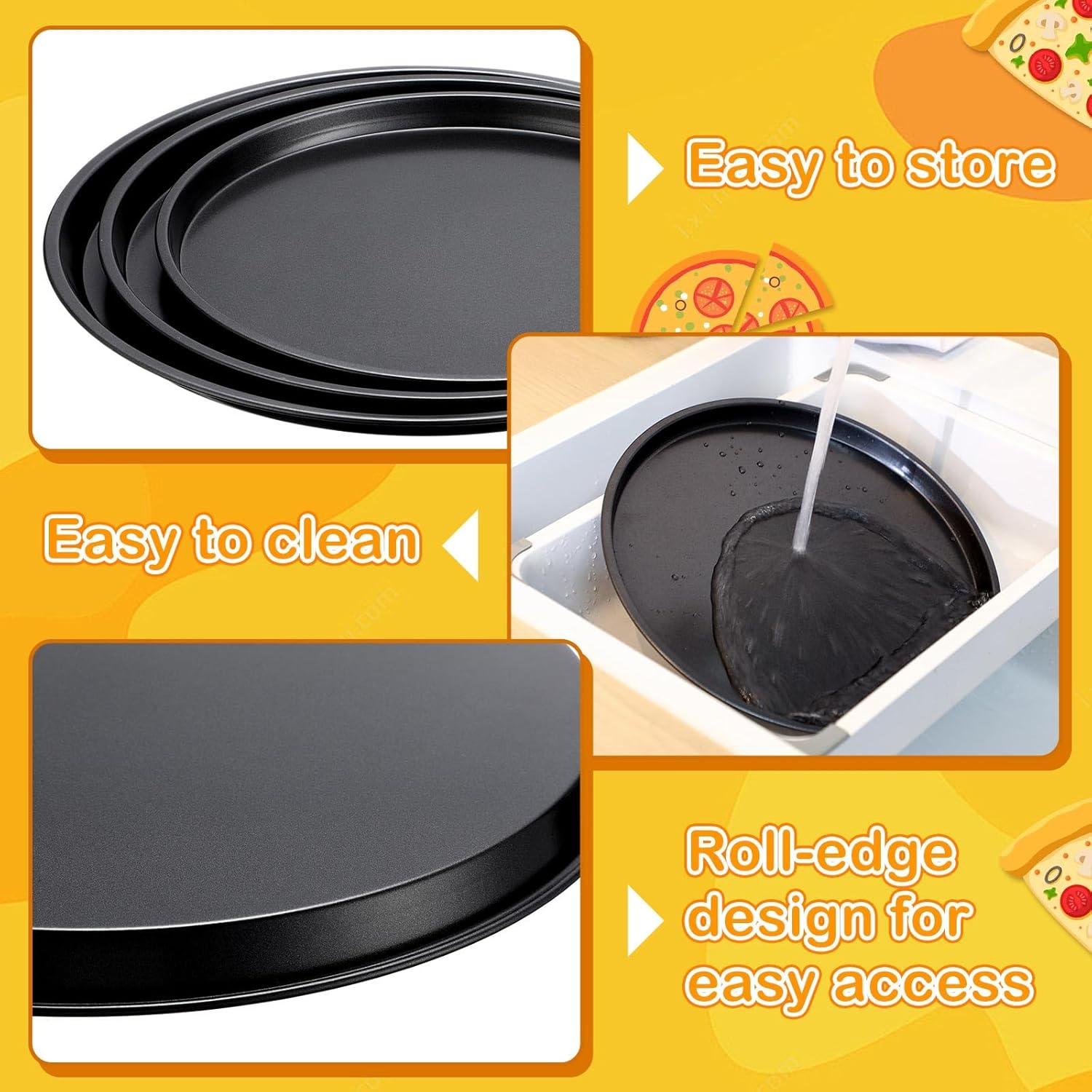 Pizza Pans 10.23/11.4/12.1 Inches Set of 3 Black Stainless Steel Non Stick Pizza Baking Pans Tray Round Serving Plate for Pie Cookie Cake Baking Grilling - Image 5