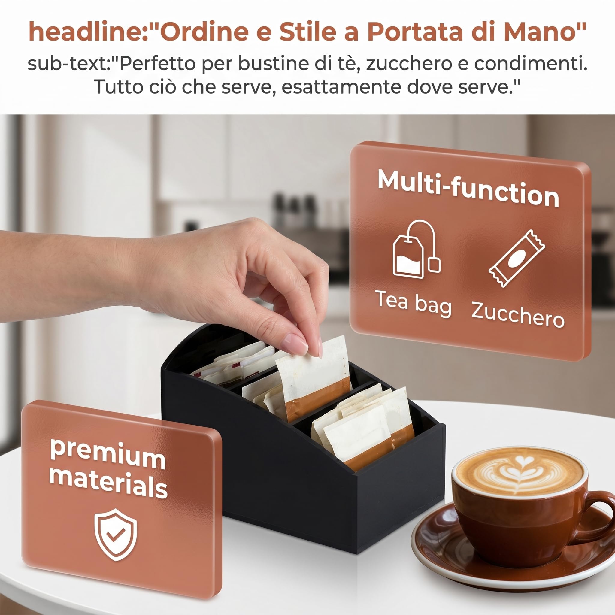 KESOTO Porta Bustine di Zucchero, Organizer Multiuso per Bustine di tè, Contenitore in Acrilico per Sale, Zucchero e caffè, Organizer per Bevande per Tavolo, Cassetto, Casa, Hotel, Nero