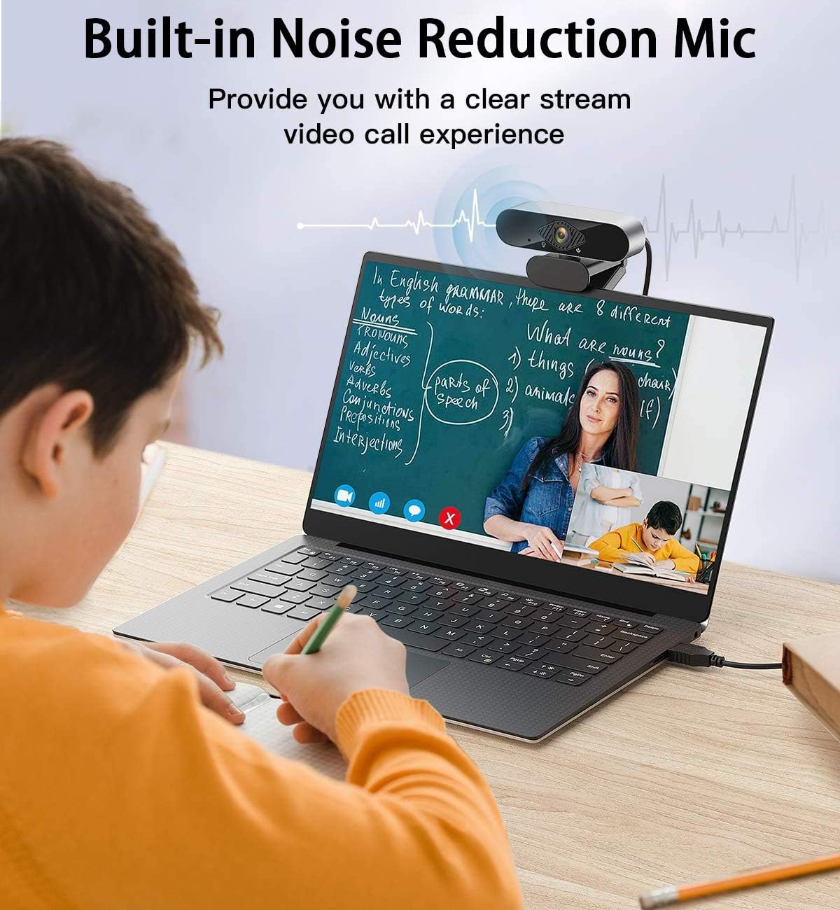 1080P Webcam with Microphone Full HD Video Camera for PC Laptop Desktop USB Plug and Play Video Conference Video Calling (Silver)