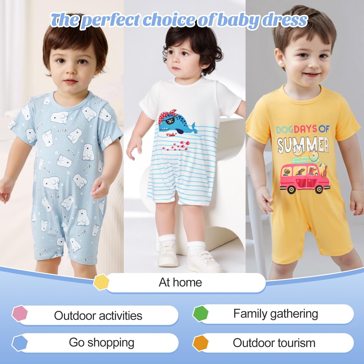 Zanie Kids Baby Boy Rompers Short Sleeve Snap Toddler Summer Cotton Clothes 2-Pack