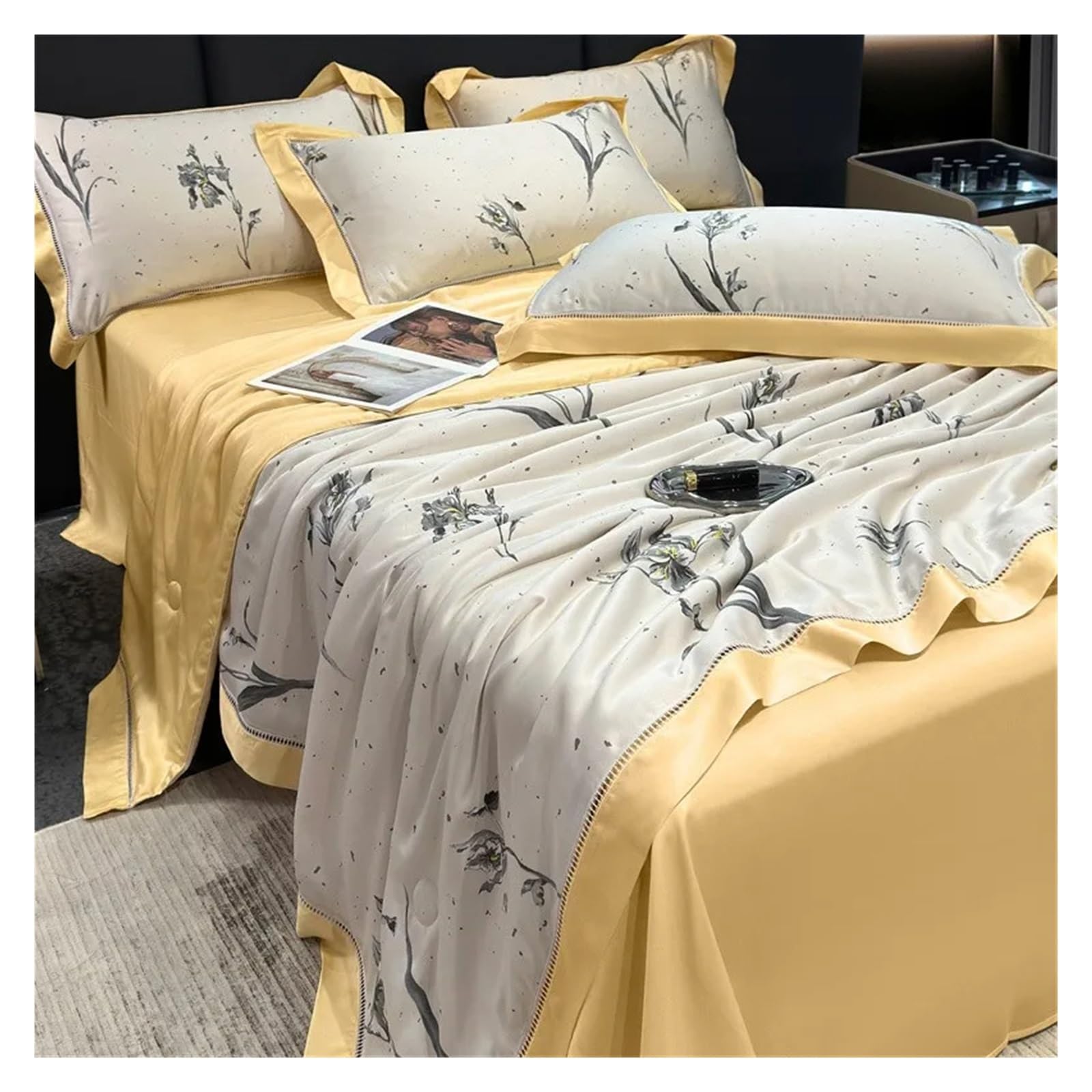 ADovz Piumino Estivo rinfrescante Morbido Come la Seta 1 Lenzuolo Piatto 2 federe Coperta da tiro familiare Doppia Queen King con Imbottitura in Cotone,Lenzuola